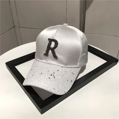 Casquette de baseball en satin brillant avec lettre R pour femmes et filles, chapeaux Snapback, sports de plein air, hip hop, soleil, printemps, été, mode