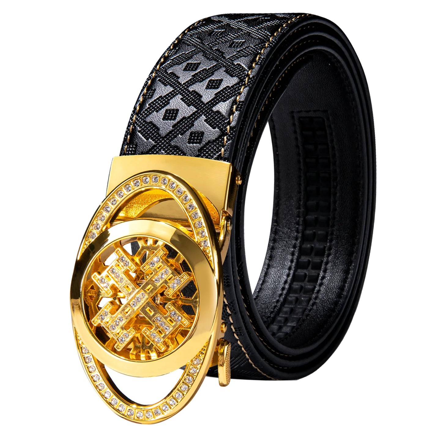 Ceintures en cuir noir pour hommes, 110CM-130CM, sangle à cliquet en relief, boucles automatiques, robe coulissante, ceinture en jean pour hommes