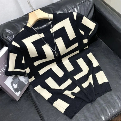 T-shirt à manches courtes Ice Inj, col rond, conception haut de gamme, fouet, imprimé géométrique, loisirs simples, mode estivale, nouveau, 2024