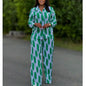 Ensemble deux pièces imprimé à rayures pour femmes, mode africaine, décontracté, boutons, manches longues, chemise, jambes larges, pantalon, printemps automne