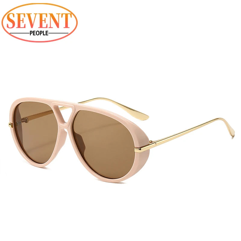 Lunettes de soleil pilote Punk ovales surdimensionnées pour femmes, grande marque de luxe, monture métallique Vintage, lunettes de soleil pour dames, bouclier UV400, 2025