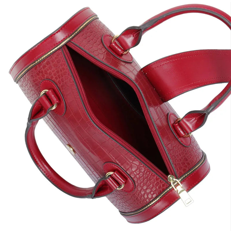 Sac à bandoulière classique rétro pour femmes, sac à main Boston Crocodile en relief, décoration de lettres, sac à poignée supérieure de haute qualité