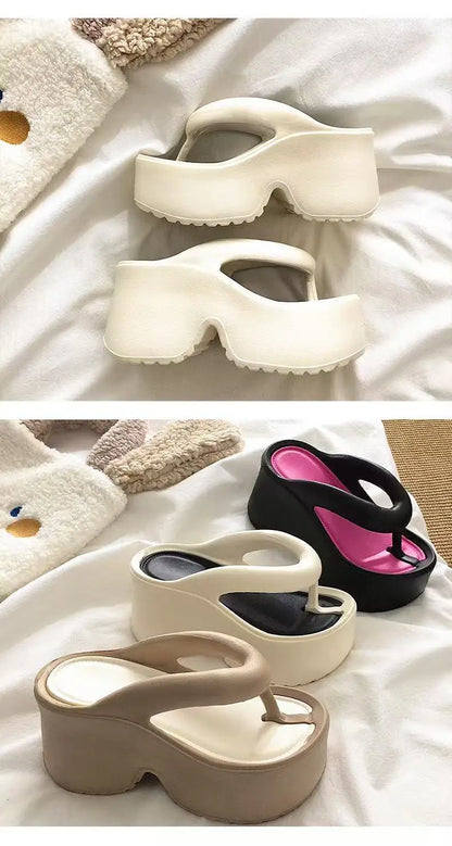Tongs compensées à Clip pour femmes, sandales de plage à plateforme épaisse, semelle épaisse, pantoufles Eva à talons hauts, été 2025