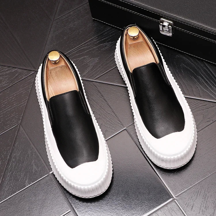 Mocassins en cuir à plateforme épaisse pour hommes, chaussures décontractées, chaussures de planche plates rehaussantes, nouveau, 2025