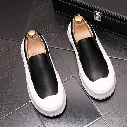 Mocassins en cuir à plateforme épaisse pour hommes, chaussures décontractées, chaussures de planche plates rehaussantes, nouveau, 2025