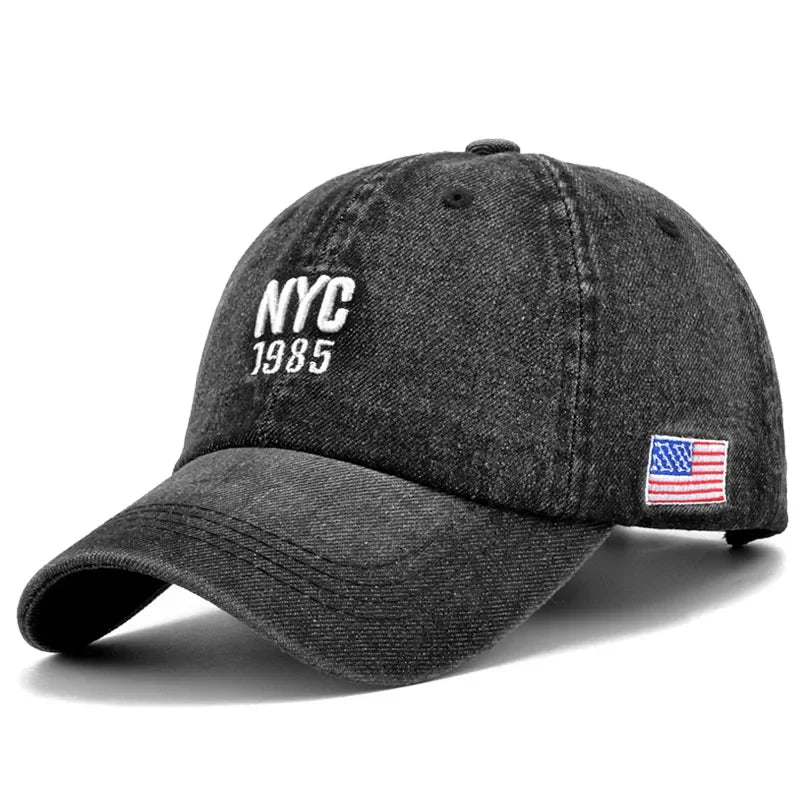 Mode NYC 1985 broderie Denim Snapback casquettes de Baseball réglable en plein air décontracté adulte lavage sport Golf soleil chapeaux