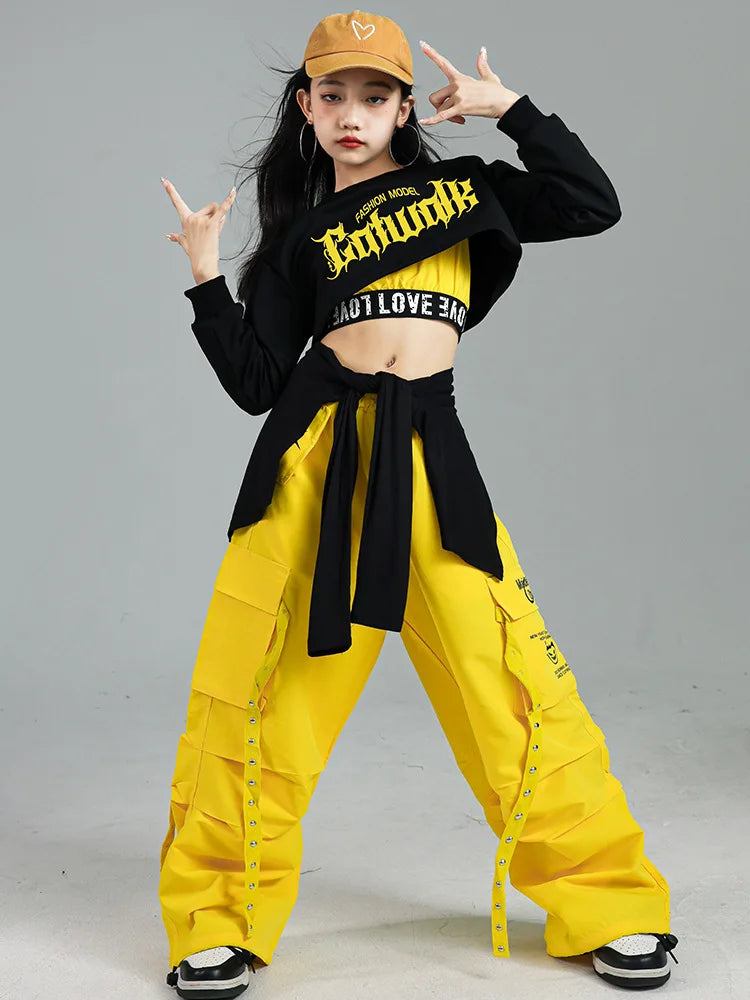 Ensemble de vêtements Hip Hop pour filles, haut court K-pop, pantalon cargo, cardigan de danse de rue pour enfants, streetwear pour enfants, groupe de filles, vêtements de jazz, mode