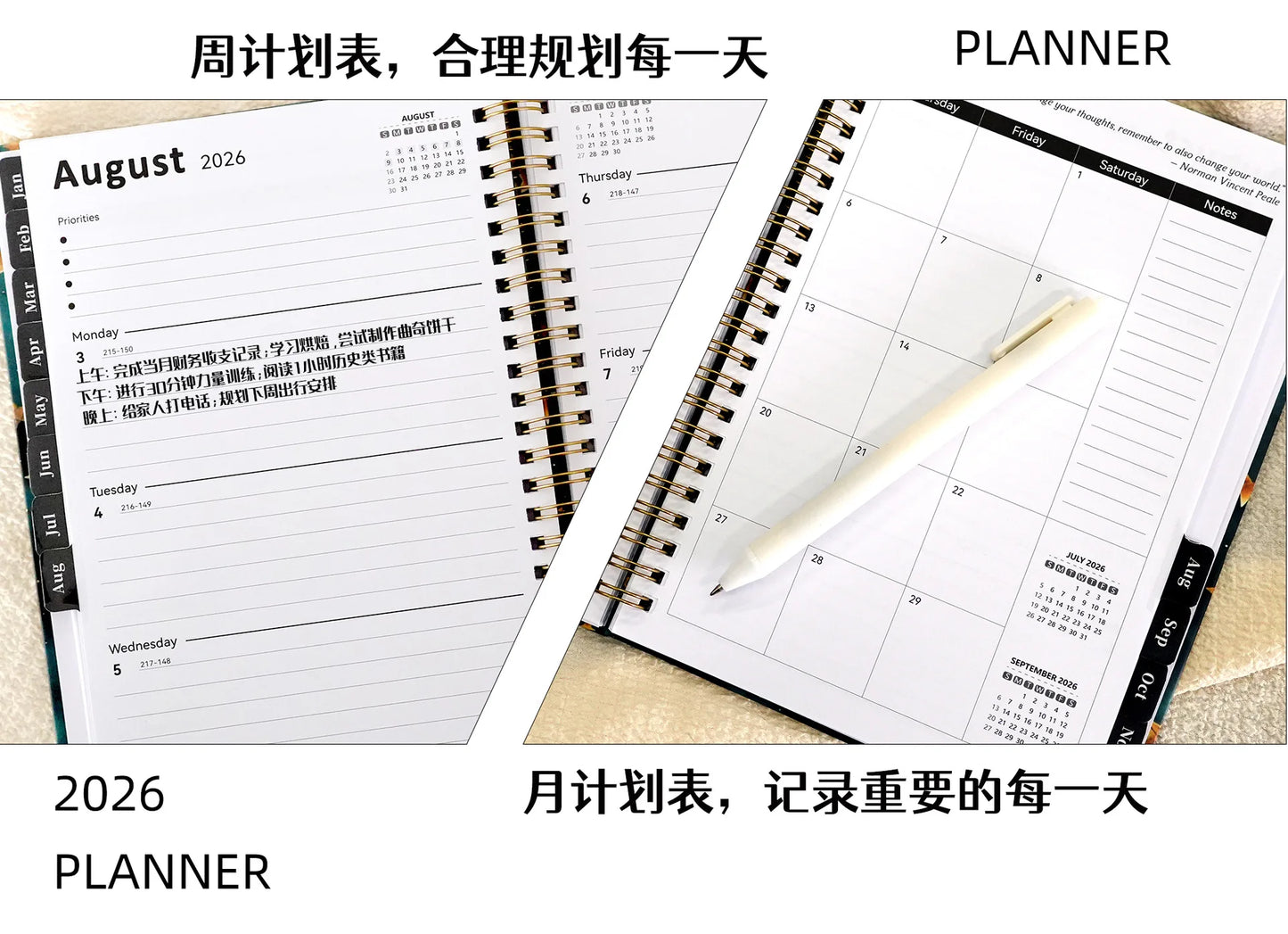 Plan de la semaine du bracelet A5 2026, calendrier, bobine, planificateur, journal intime, personnalisation du carnet