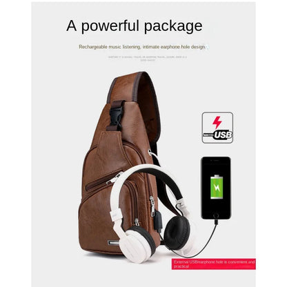 Nouveau sac de poitrine USB pour hommes portable grande capacité charge sac à bandoulière décontracté sports de plein air sac de poitrine en polyuréthane