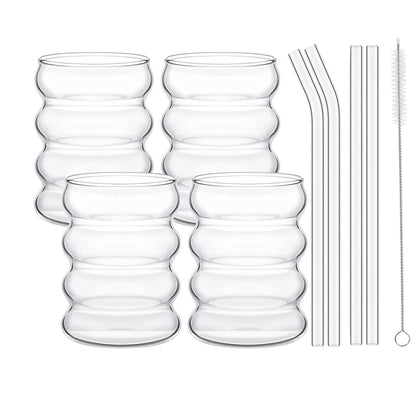 Ensemble de verres à boire créatifs avec pailles, verre de lit, verres à cocktail, tasse à café transparente, standard, fruits, 4 pièces