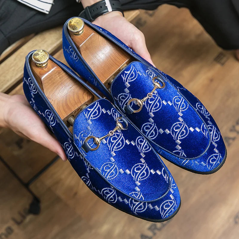 Mocassins de Luxe en Cuir Suédé pour Homme, Chaussures de Grande Taille, Décontractées, de Styliste, pour Robe de Mariée, Plates, Bleues