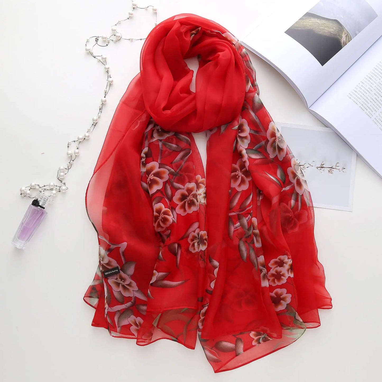 Foulard en soie glacée pour protection solaire, foulard enveloppant, grande serviette de plage pour femmes, imprimé fin, Micro-à traversant, châle de climatisation, 180cm