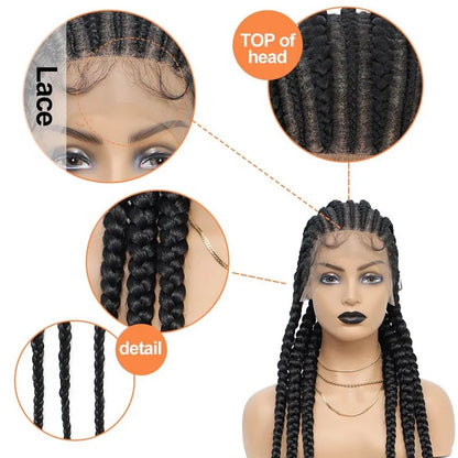 Incoo-Perruque synthétique tressée pour femmes noires, 36 pouces, sans nœud, boîte, Cornrow, cheveux africains