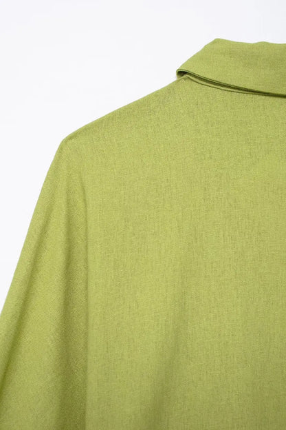 TRAFZA 2024 femmes 2 pièces ensemble taille élastique poche plis décorer pantalon à jambes larges + solide simple boutonnage fente ourlet Blouse haut