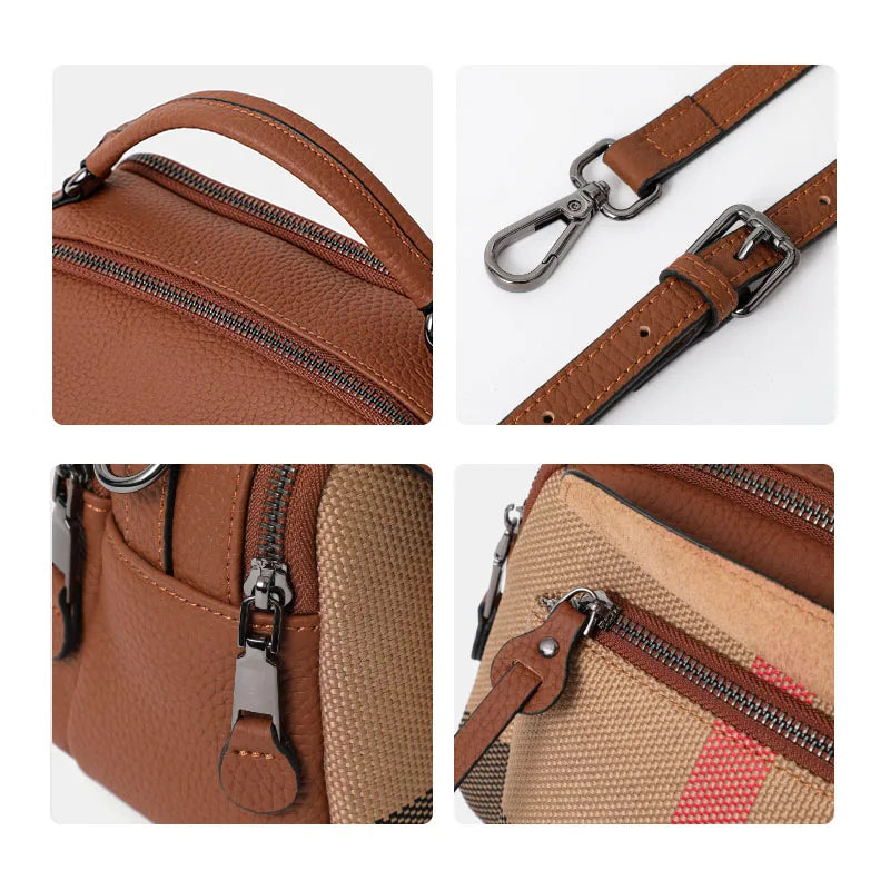 Sac à main chic à motif écossais – Toile premium – Mélange de cuir, haut élégant – poignée et bandoulière