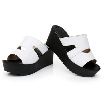 YAERNI nouveau élégant été pantoufles en cuir femmes sandales décontractées confortable antidérapant plate-forme chaussures femme sandales à talons compensés pantoufle