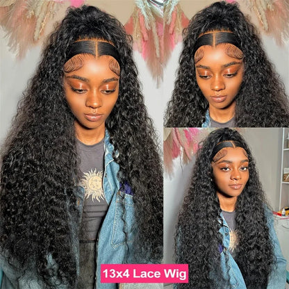 Perruque Lace Closure Wig sans colle bouclée, cheveux naturels, Deep Wave, HD, 13x6, pre-à-porter, densité 200