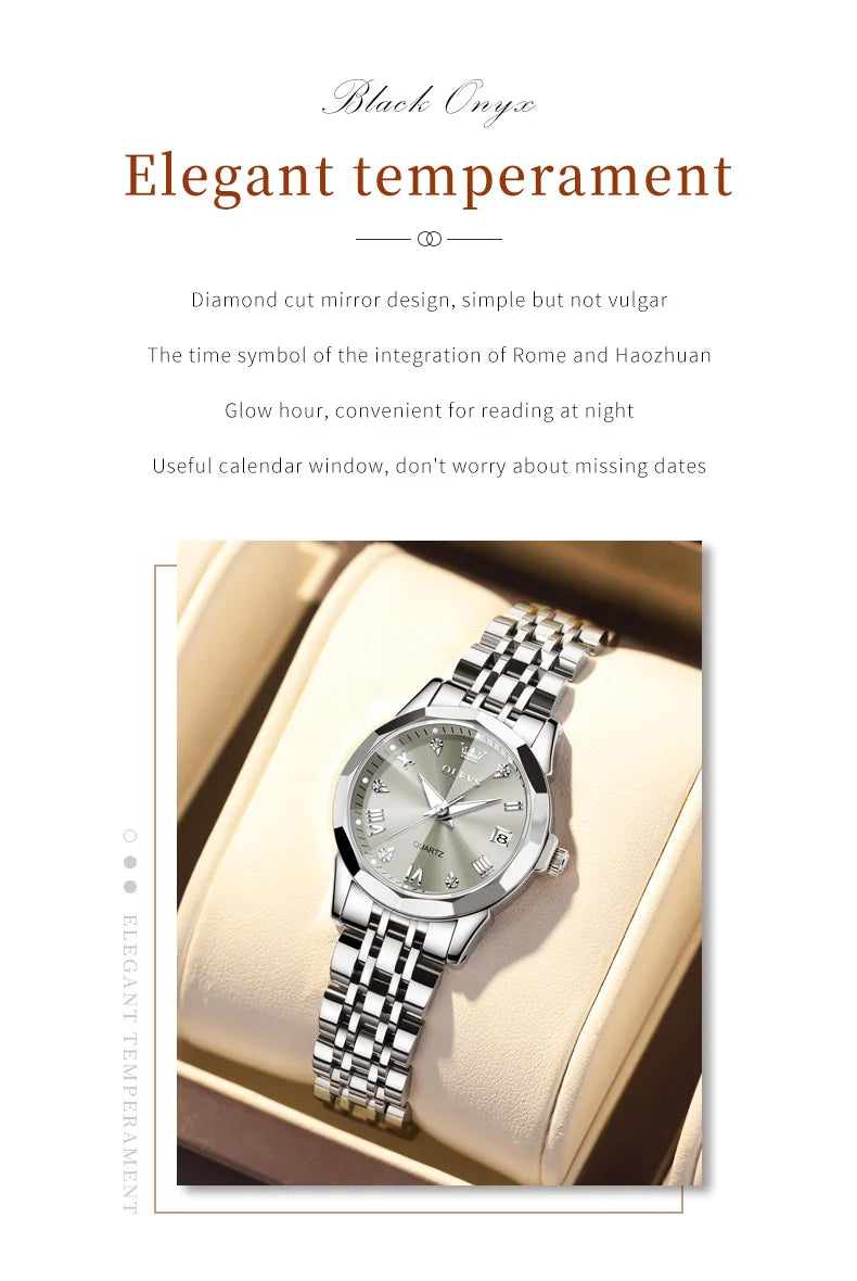 OLEVS – montre à Quartz pour femmes, élégante, mode, marque de luxe, originale, étanche, acier inoxydable, Date lumineuse