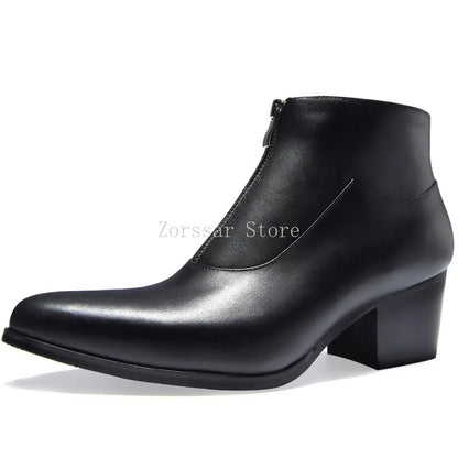 Bottines de luxe en cuir véritable pour hommes, talons hauts de 6 Cm, chaudes, noires et blanches, bottes sociales pour fête de mariage, chaussures habillées, hiver 2024