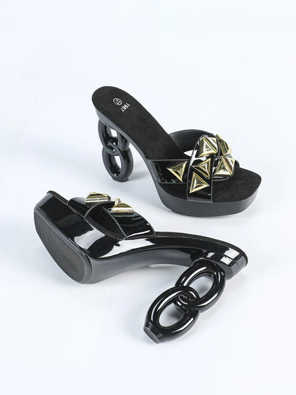 Pantoufles à plateforme pour femmes, style étrange, fretwork, talons hauts, carré, Parker, sandales évidées, chaussures d'été pour femmes, nouveau, 2025, 12cm