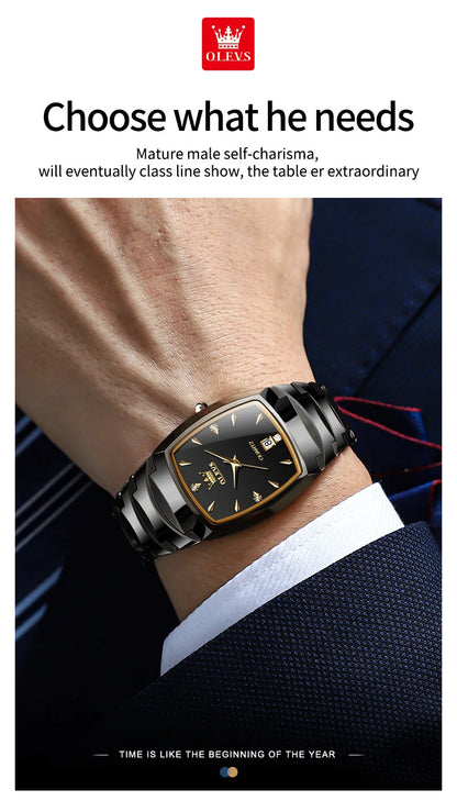 OLEVS-Montre de couple en acier au tungstène Tonneau pour hommes et femmes, marque de luxe, montre à quartz pour amoureux, montre-bracelet étanche, 7006