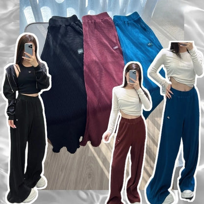 Sport Yoga taille haute pantalon droit femmes plié ample jambe large pantalon respirant décontracté solide taille élastique pantalons pour femmes