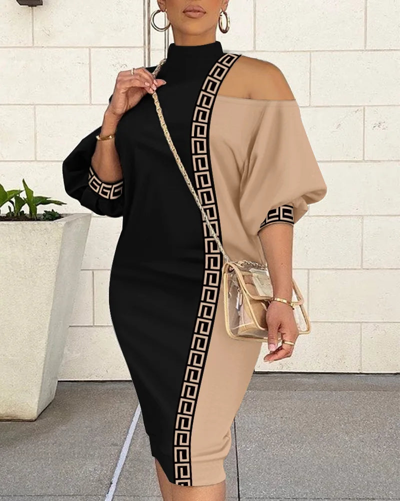 Robe mi-longue découpée à demi-manches lanterne pour femmes, vêtements féminins, col rabattu, initié au froid sexy, été, 2025