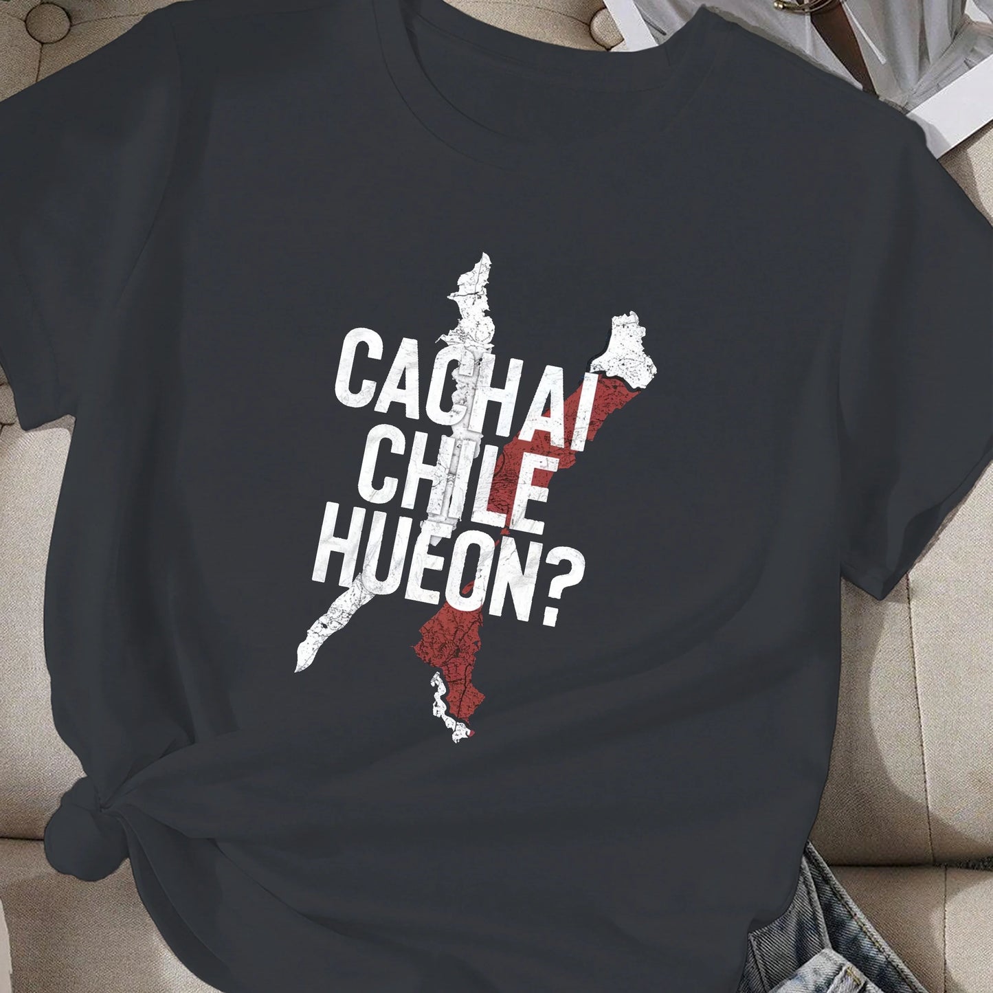 Chile map with bold text  women's comfit t-shirt