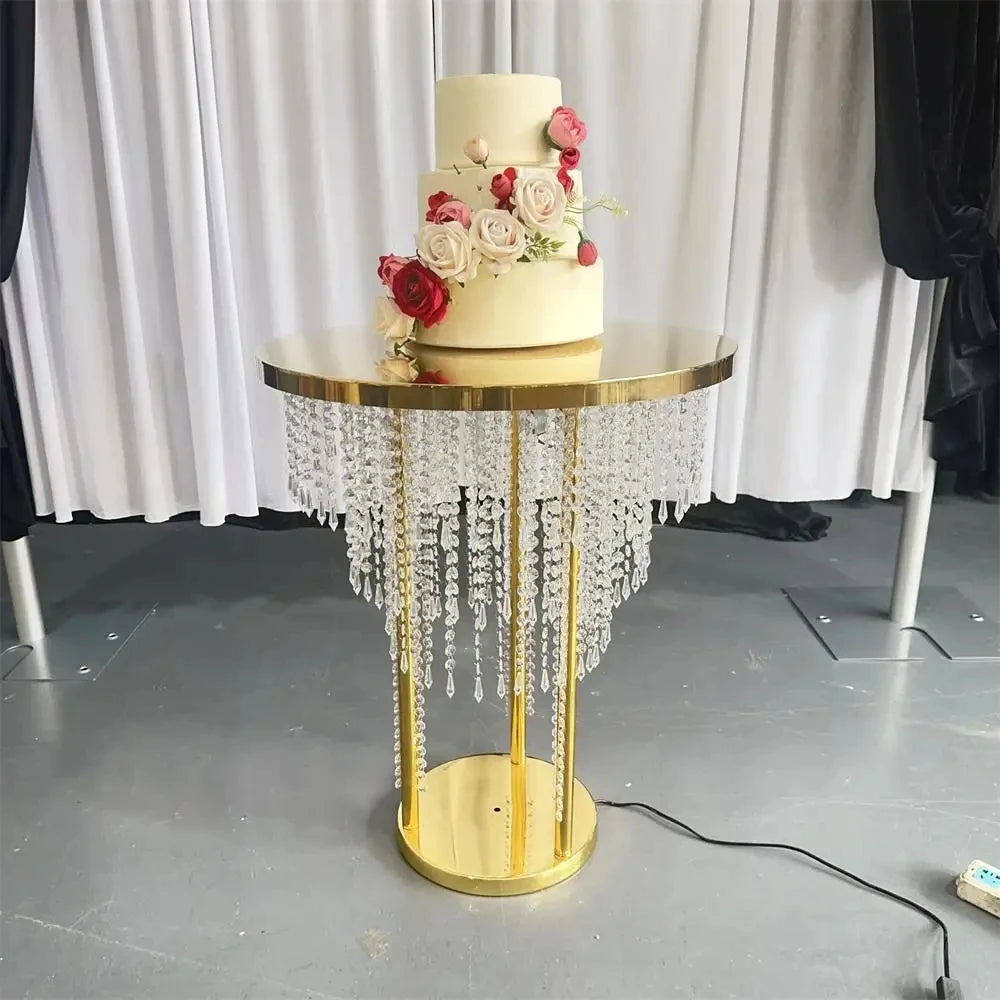 Rideau de perles de cristal, Table à gâteau, décoration de mariage, Table en métal avec éclairage, Table à gâteau en cristal de mariage