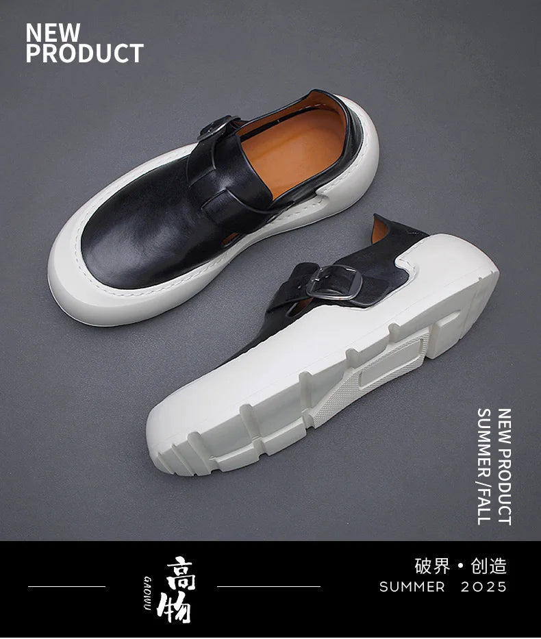 Été 2025 nouveaux mocassins en cuir respirants pour hommes semelles souples semelles épaisses confortables chaussures en cuir pour hommes à la mode et décontractées