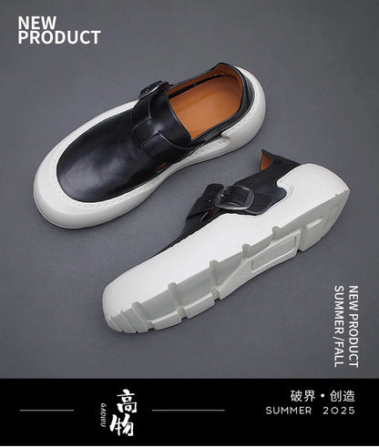 Été 2025 nouveaux mocassins en cuir respirants pour hommes semelles souples semelles épaisses confortables chaussures en cuir pour hommes à la mode et décontractées