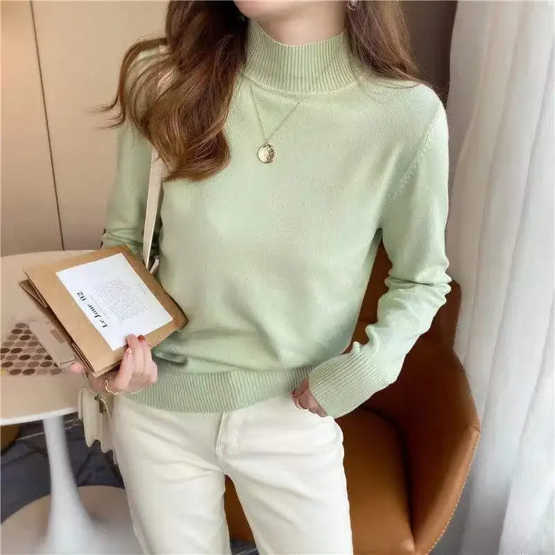 Automne hiver Chic bas chandails femmes mode col roulé Pull ample à manches longues tricoté Pulls doux chaud Pull Femme haut