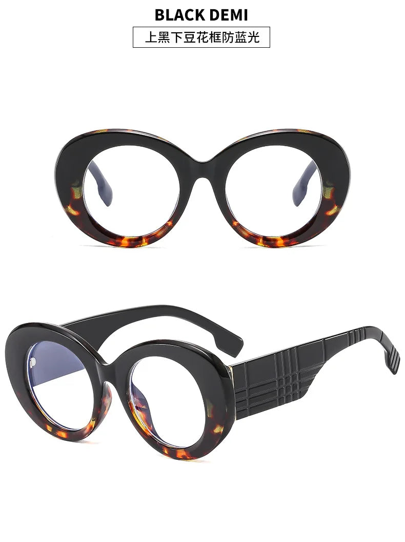 Lunettes anti-lumière bleue à rayures jaunes rétro pour femmes, lunettes transparentes, grande monture ronde, marque de luxe, 2025