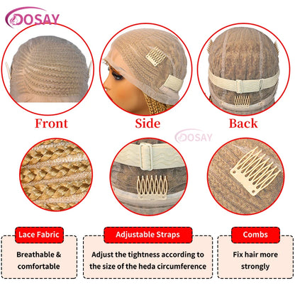 Perruques tressées en boîte Cornrow 36 pouces, perruque synthétique Blonde 613 pour femmes, perruque Lace Front Wig tressée avec raie latérale de haute qualité, perruque Faux Locs