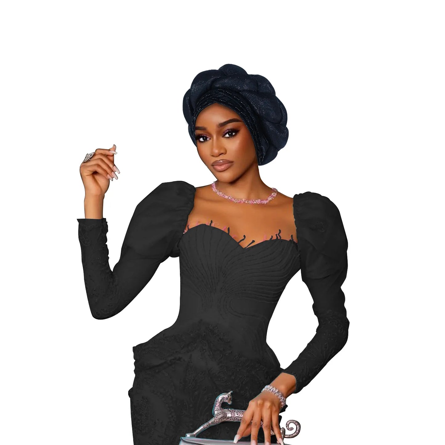 Couvre-chef africain Auto Gele déjà fabriqué, Turban brillant pour femmes, Hijab nigérian tressé, couvre-chef pour fête de mariage