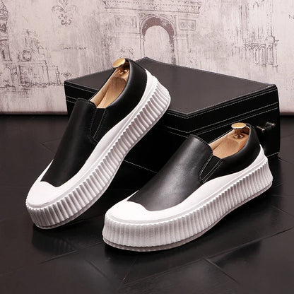 Mocassins en cuir à plateforme épaisse pour hommes, chaussures décontractées, chaussures de planche plates rehaussantes, nouveau, 2025