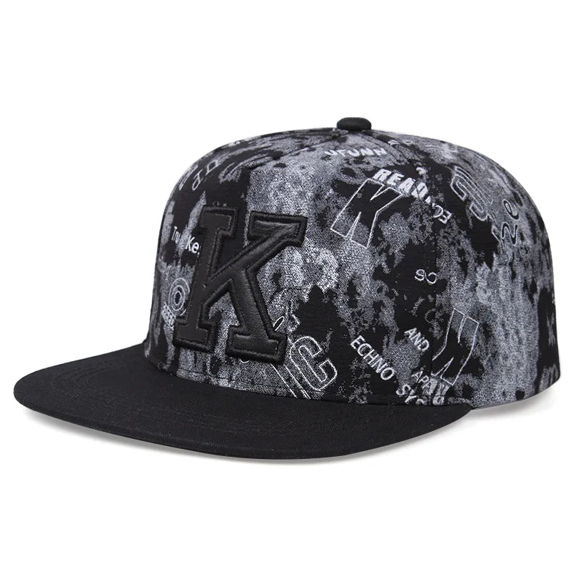Casquette de Baseball avec lettre K imprimée, chapeau Hip-hop à bords plats pour jeunes hommes et femmes, chapeau de protection solaire pour Sports de plein air, nouvelle collection printemps/été 2025
