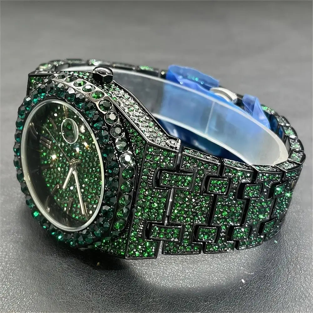 2024 Hip Hop hommes montres à quartz MISSFOX automatique Date glacé montre-bracelet mode bleu diamant bijoux montre pour homme livraison gratuite