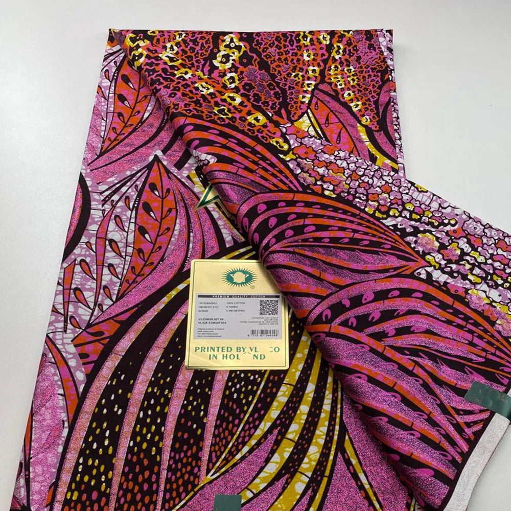 Tissu africain en cire de coton, très bonne qualité, nouvelle grande cire Ankara brillante Pagne, couleur grise, brillant doré, trucs Batik, 6 mètres