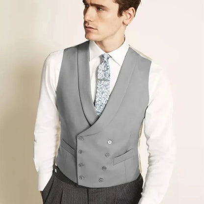 Gilet Gentleman Gris GlaDark Double Bouton avec Revers pour Homme, Régulier Slim, Glaçage Trempé, Business, Banquet de Mariage
