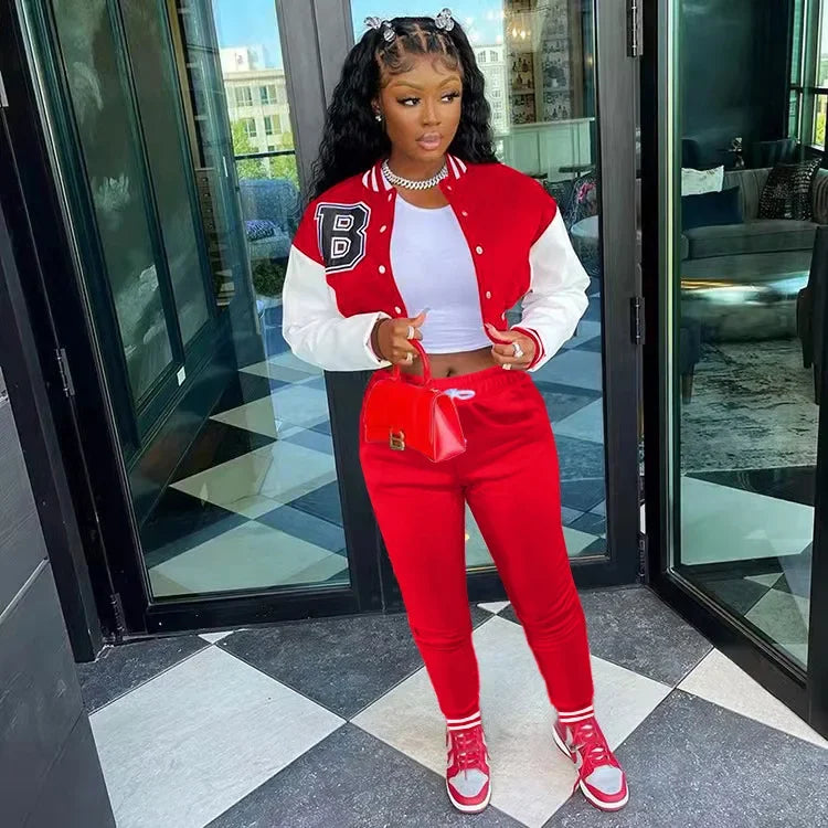 European and N Women's Wear B Monochrome Jacket Single-breasted Monochrome Printed Baseball Suit