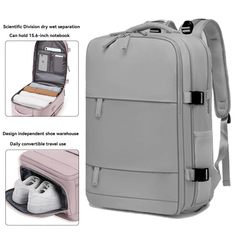 Sac à dos violet clair de grande capacité pour femmes avec séparation sèche et humide, sac d'ordinateur de transport, multifonctionnel étanche l