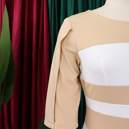 Robe élégante à col rond pour femme, manches trois quarts, gaine patchwork, hanches GT, mi-mollet, affaires professionnelles, chaud, bureau