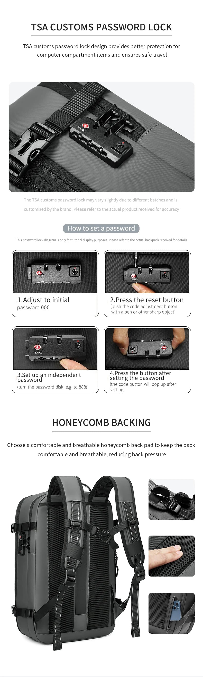 Sac à dos de voyage à compression sous vide pour hommes, sac à dos pour ordinateur portable 17 pouces, sac à dos scolaire de grande capacité, sac à dos de randonnée étendu SR