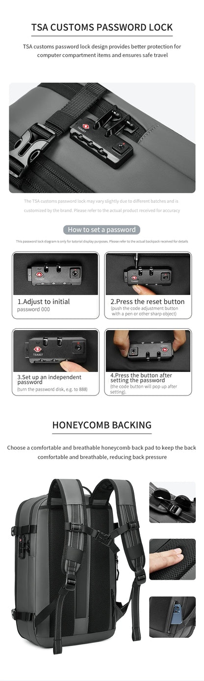 Sac à dos de voyage à compression sous vide pour hommes, sac à dos pour ordinateur portable 17 pouces, sac à dos scolaire de grande capacité, sac à dos de randonnée étendu SR