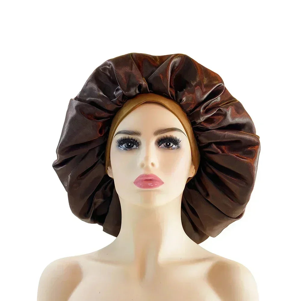 Bonnet en Satin réversible pour cheveux, Double couche réglable, couvre-tête pour dormir, accessoires de coiffure bouclés et élastiques