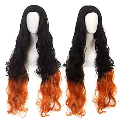 Nezuko perruques démon Slayer Costume perruques synthétiques Orange mélangé noir longues perruques bouclées pour les femmes Kamado Nezuko noir Orange perruques