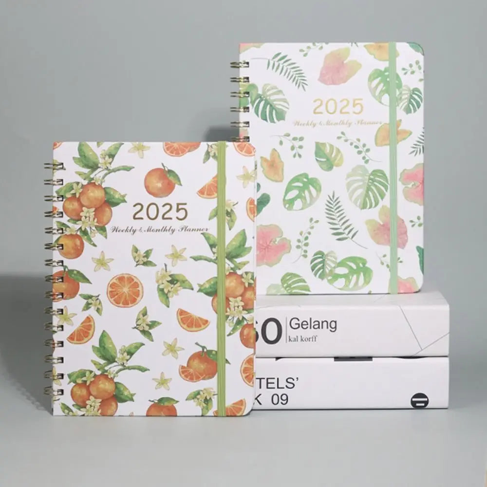 Agenda mensuel en anglais 2025, livre à bobine à feuilles mobiles, Plan hebdomadaire, carnet de notes à fleurs, organisateur de liste de choses à faire