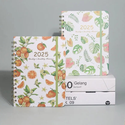 Agenda mensuel en anglais 2025, livre à bobine à feuilles mobiles, Plan hebdomadaire, carnet de notes à fleurs, organisateur de liste de choses à faire