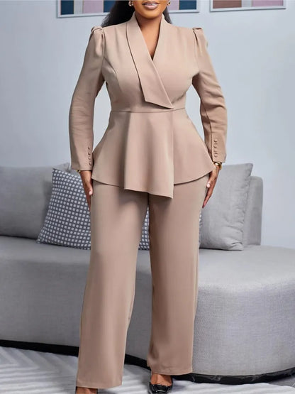 BERAKAH SUPRÊME - Femmes deux pièces ensemble élégant manches longues hauts taille haute pantalon pantalon modeste Peplum bureau dames vêtements de travail costume d'affaires nouveau